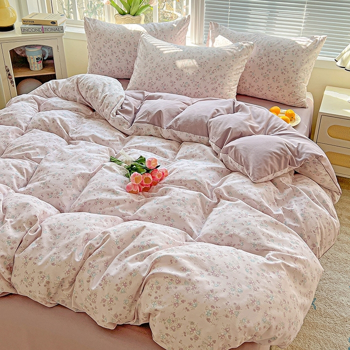 91家纺网 家纺一手货源 找家纺 2025新款水洗云朵糯糯棉简约风ins风小碎花被套床单款床笠款三四件套 花梦