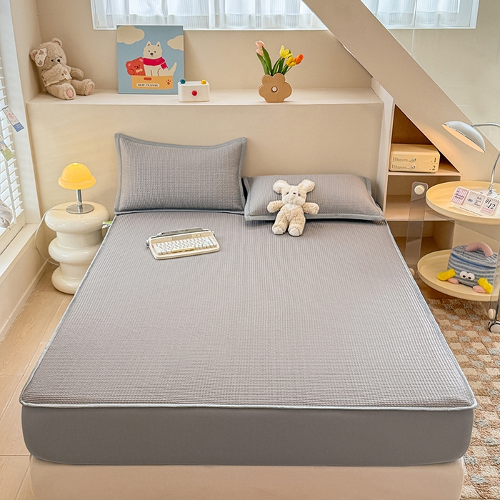 91家纺网 家纺一手货源 找家纺 金盛纺 2025新款冰豆豆凉席-床笠款 华夫格-灰