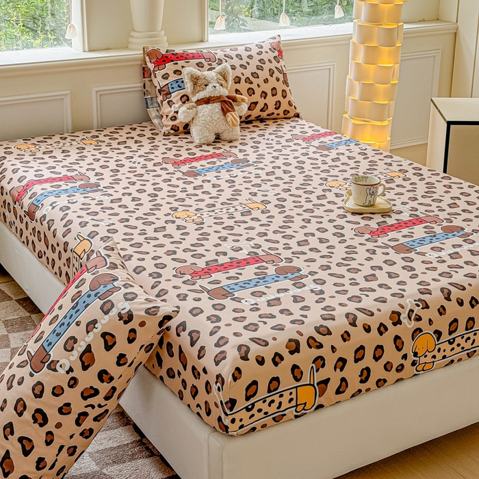 91家纺网 家纺一手货源 找家纺 2025新款全棉床单床笠 豹纹狗 床笠款