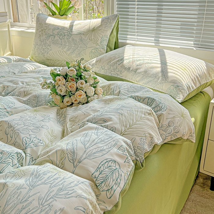 91家纺网 家纺一手货源 找家纺 2025水洗棉双层纱简约风ins风小碎花被套床单款床笠款三四件套-单被套 春晓