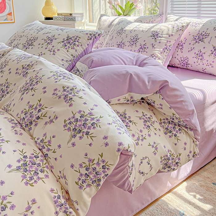 91家纺网 家纺一手货源 找家纺 （总）2025水洗棉双层纱简约风ins风小碎花被套床单款床笠款三四件套-单被套