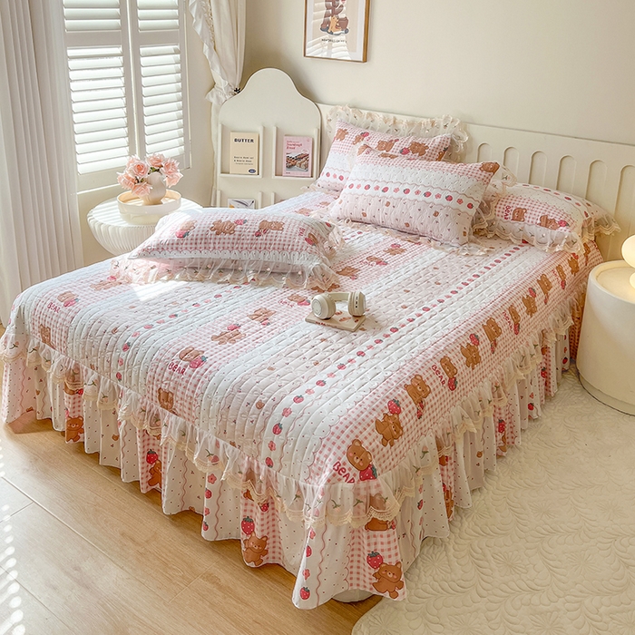 91家纺网 家纺一手货源 找家纺 网红馆 2025新款水洗棉印花床盖四件套 花花熊