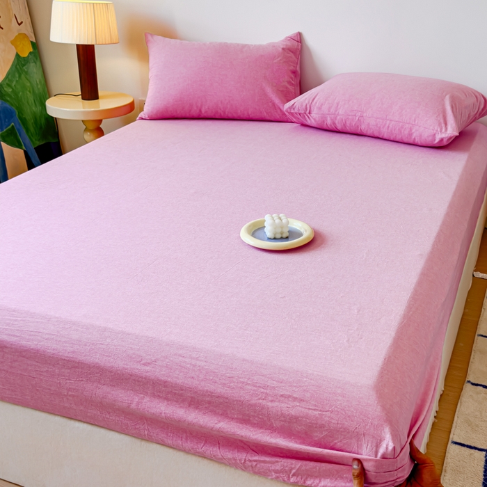 91家纺网 家纺一手货源 找家纺 2025新款全棉色织水洗棉床单床笠 玫红 床笠款