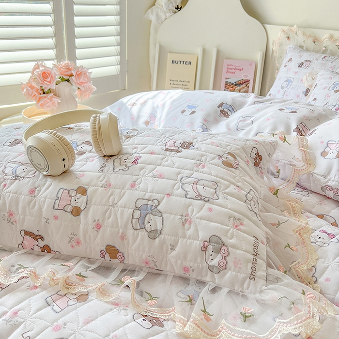 91家纺网 家纺一手货源 找家纺 网红馆 2025新款水洗棉印花床盖四件套 汪汪乐园