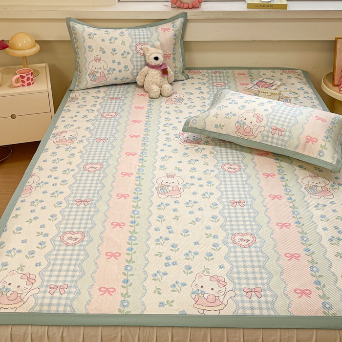 91家纺网 家纺一手货源 找家纺 慕澄家纺 2025新款小清新印花真冰藤系列凉席床席款 床席-蓝系宠儿