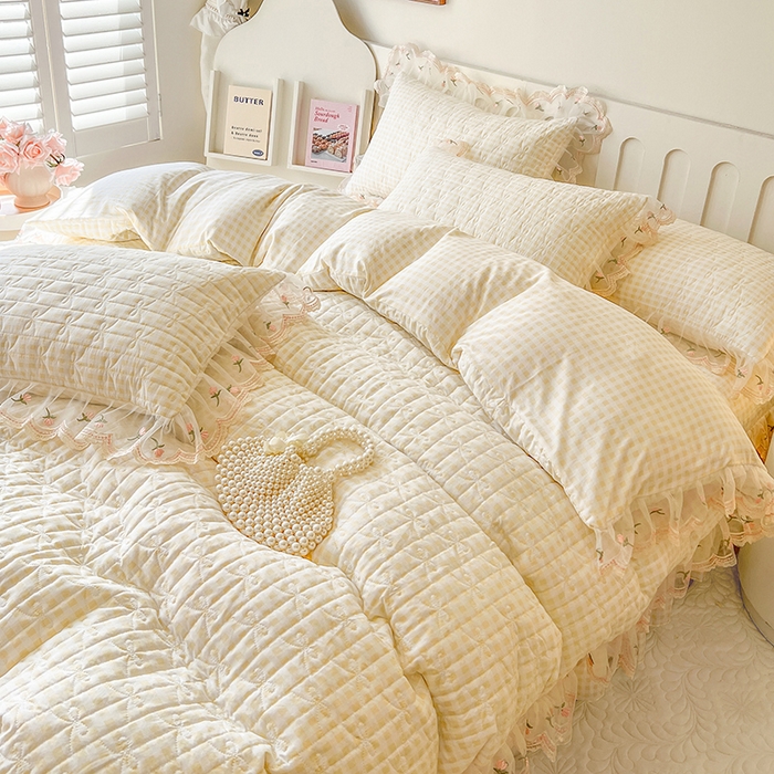 91家纺网 家纺一手货源 找家纺 网红馆 2025新款水洗棉印花床盖四件套 奶油格格