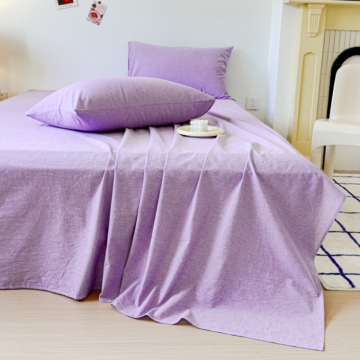 91家纺网 家纺一手货源 找家纺 2025新款全棉色织水洗棉床单床笠 魅紫 床单款