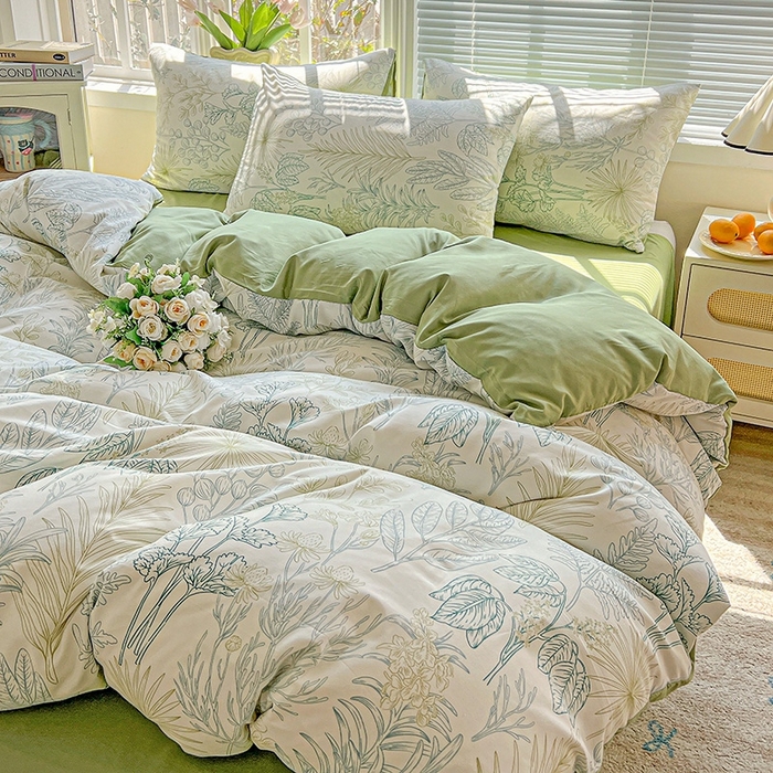 91家纺网 家纺一手货源 找家纺 2025新款水洗云朵糯糯棉简约风ins风小碎花被套床单款床笠款三四件套 春晓