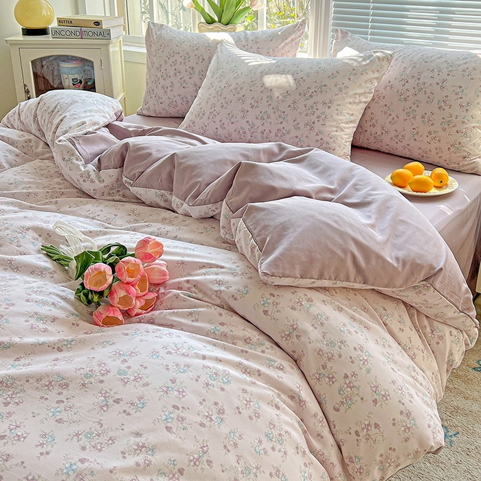 91家纺网 家纺一手货源 找家纺 2025水洗棉双层纱简约风ins风小碎花被套床单款床笠款三四件套-单被套 花梦