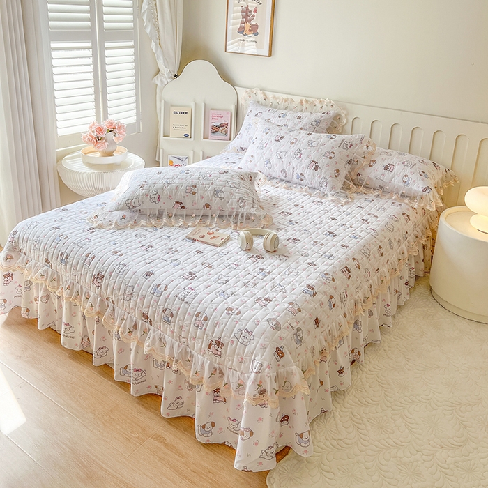 91家纺网 家纺一手货源 找家纺 网红馆 2025新款水洗棉印花床盖四件套 汪汪乐园