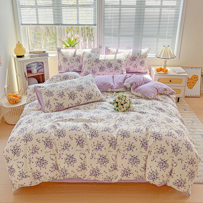 91家纺网 家纺一手货源 找家纺 （总）2025水洗棉双层纱简约风ins风小碎花被套床单款床笠款三四件套-单被套