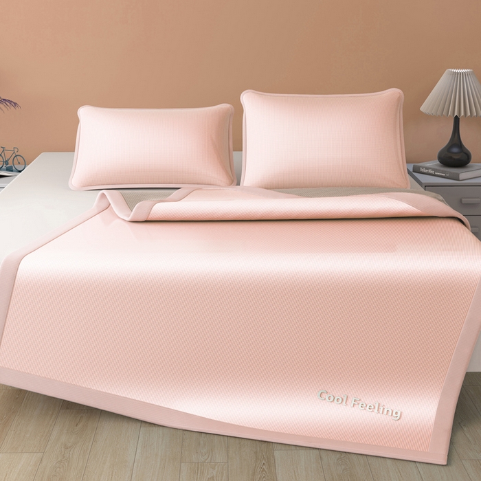 91家纺网 家纺一手货源 找家纺 2025新款云母冰川凉席床笠 云母冰川-粉（条席）