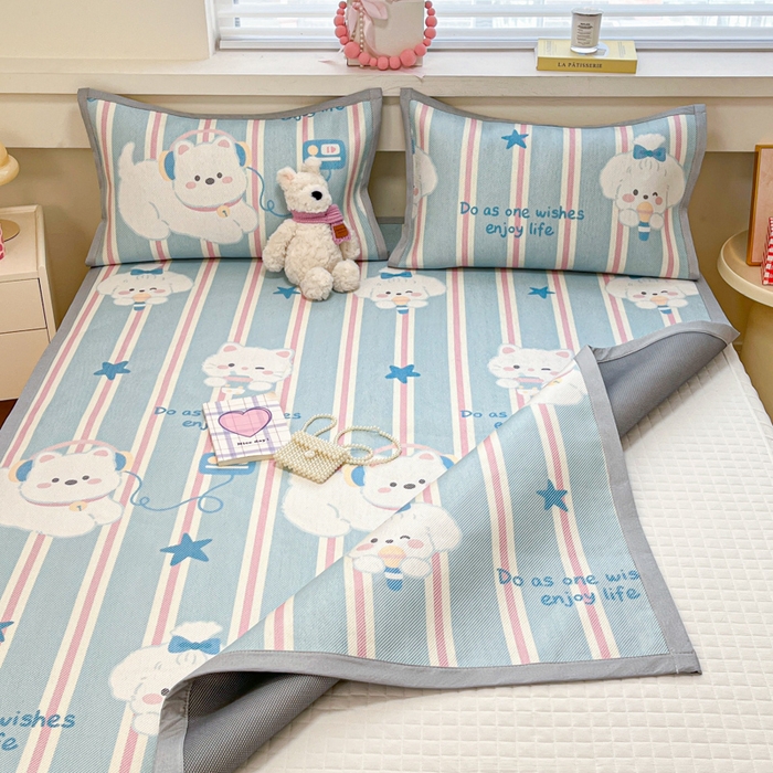 91家纺网 家纺一手货源 找家纺 慕澄家纺 2025新款小清新印花真冰藤系列凉席床席款 床席-元气崽崽