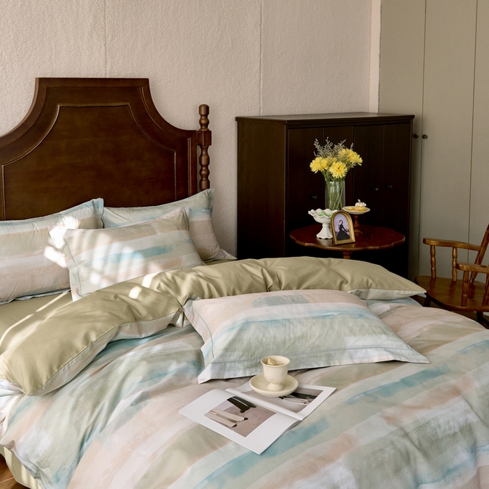 91家纺网 家纺一手货源 找家纺 由丽家纺 2025新款柔棉数码印花四件套系列 西琳绿