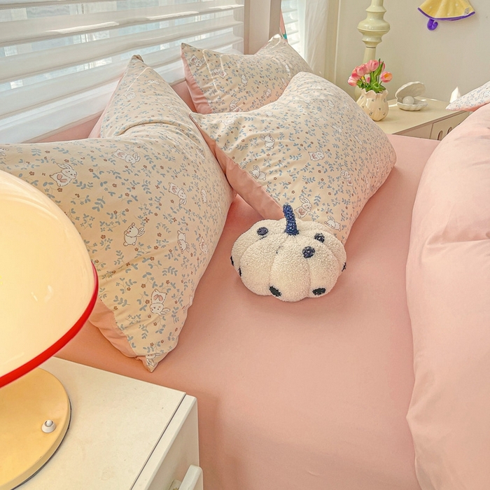 91家纺网 家纺一手货源 找家纺 2025水洗棉双层纱简约风ins风小碎花被套床单款床笠款三四件套-单被套 花丛兔