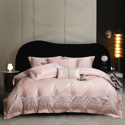 蒂爵 2025新款居家长绒棉提花四件套梦幻蝴蝶系列 樱花粉