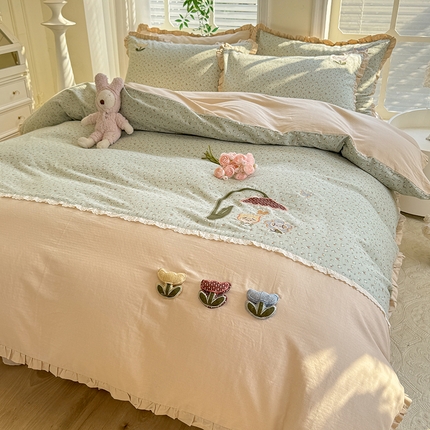 91家纺网 家纺一手货源 找家纺 （总）艾唯希家纺 2025新款全棉A类双层纱工艺四件套纯棉