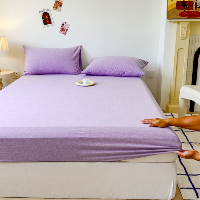 91家纺网 家纺一手货源 找家纺 2025新款全棉色织水洗棉床单床笠 魅紫 床笠款