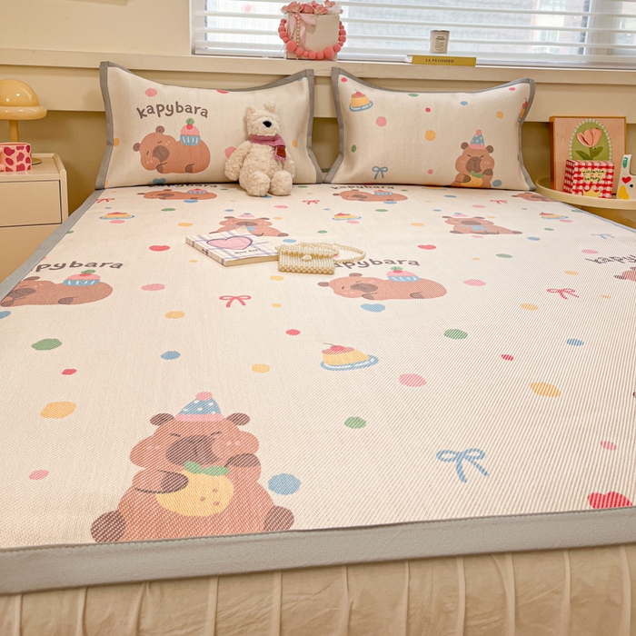 91家纺网 家纺一手货源 找家纺 慕澄家纺 2025新款小清新印花真冰藤系列凉席床席款 床席-卡皮巴拉