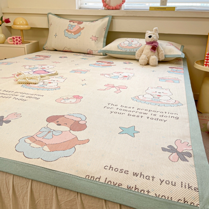 91家纺网 家纺一手货源 找家纺 慕澄家纺 2025新款小清新印花真冰藤系列凉席床席款 床席-游园会