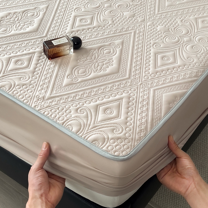 91家纺网 家纺一手货源 找家纺 世纪绒品 2025新款A类凉感压花单床笠单夏被 甜梦卡其-单夏被