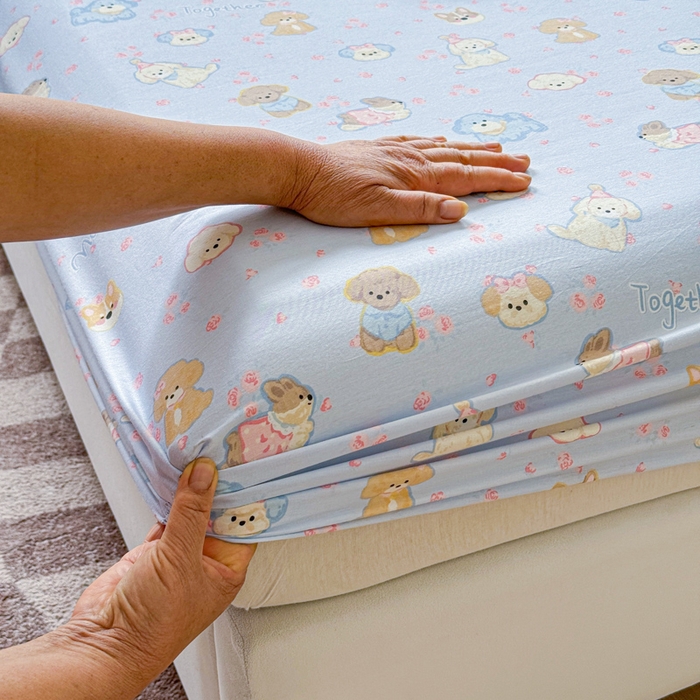 91家纺网 家纺一手货源 找家纺 2025新款全棉床单床笠 小奶狗 床笠款