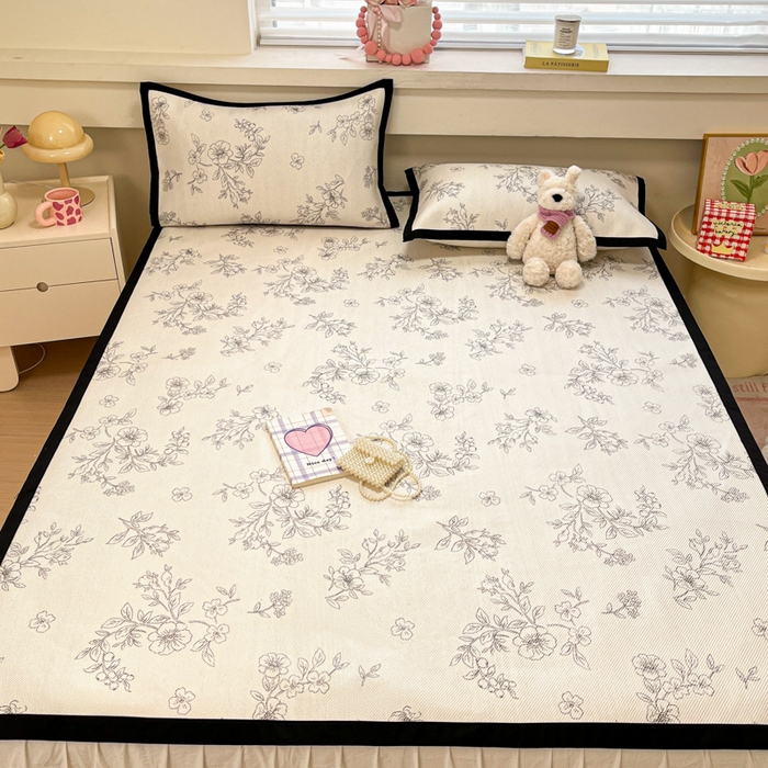 91家纺网 家纺一手货源 找家纺 慕澄家纺 2025新款小清新印花真冰藤系列凉席床席款 床席-花影