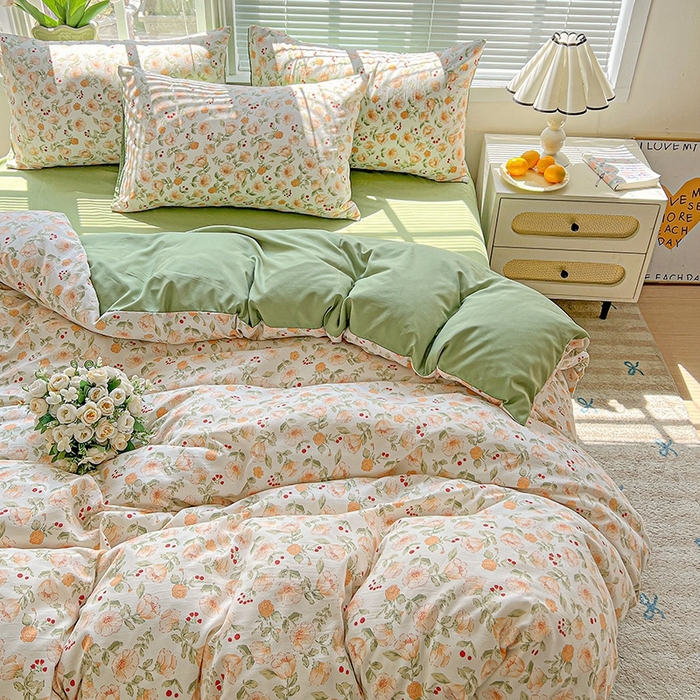 91家纺网 家纺一手货源 找家纺 2025新款水洗云朵糯糯棉简约风ins风小碎花被套床单款床笠款三四件套 热恋