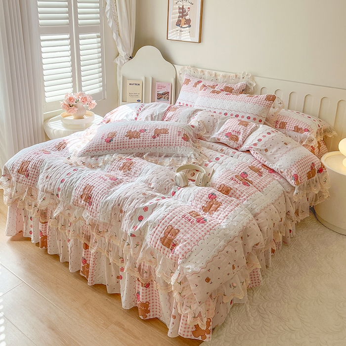 91家纺网 家纺一手货源 找家纺 网红馆 2025新款水洗棉印花床盖四件套 花花熊