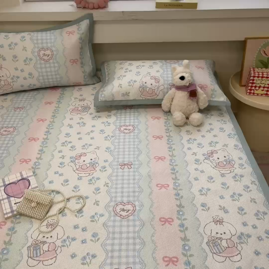 91家纺网 家纺一手货源 找家纺 慕澄家纺 2025新款小清新印花真冰藤系列凉席床席款 床席-蓝系宠儿