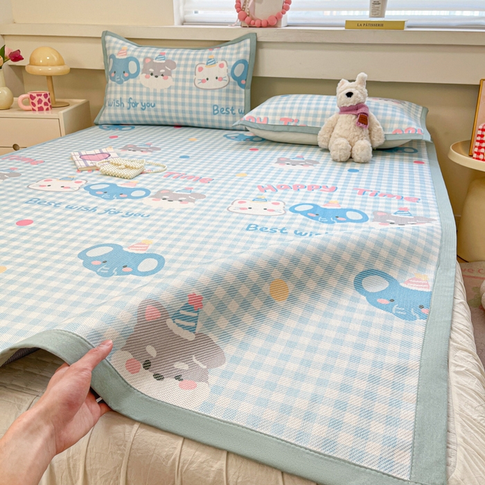 91家纺网 家纺一手货源 找家纺 慕澄家纺 2025新款小清新印花真冰藤系列凉席床席款 床席-趣乐园