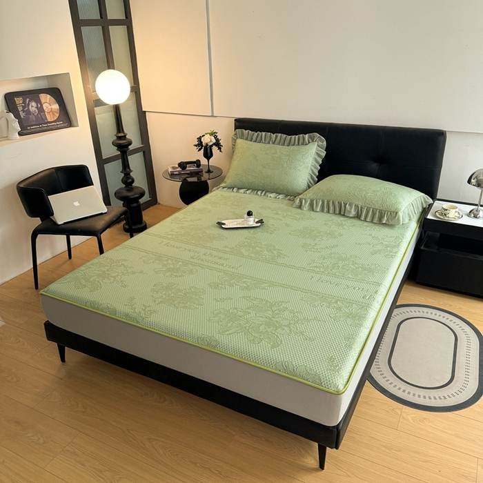 91家纺网 家纺一手货源 找家纺 2025新款凉感冰豆豆凉席床笠凉席席子-花之恋系列凉豆豆床笠花之恋系列 花之恋-绿色