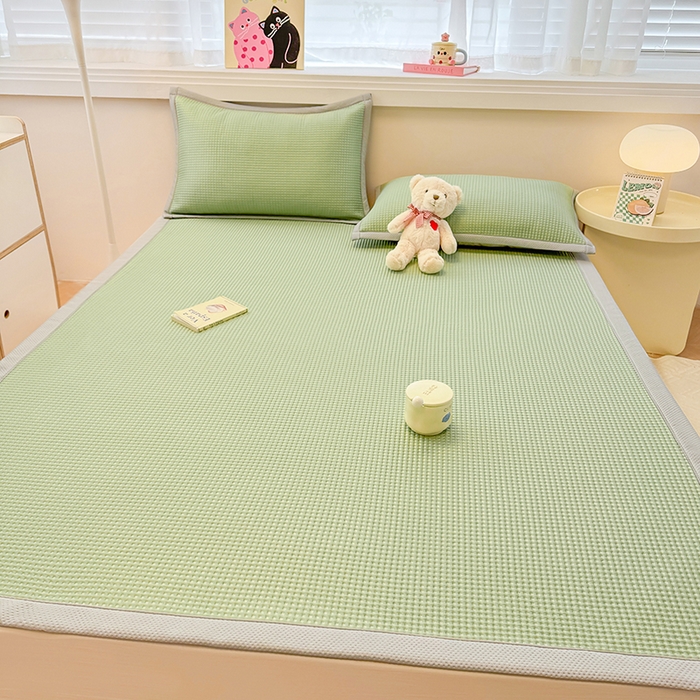 91家纺网 家纺一手货源 找家纺 金盛纺 2025新款冰豆豆凉席-床席款 华夫格-绿