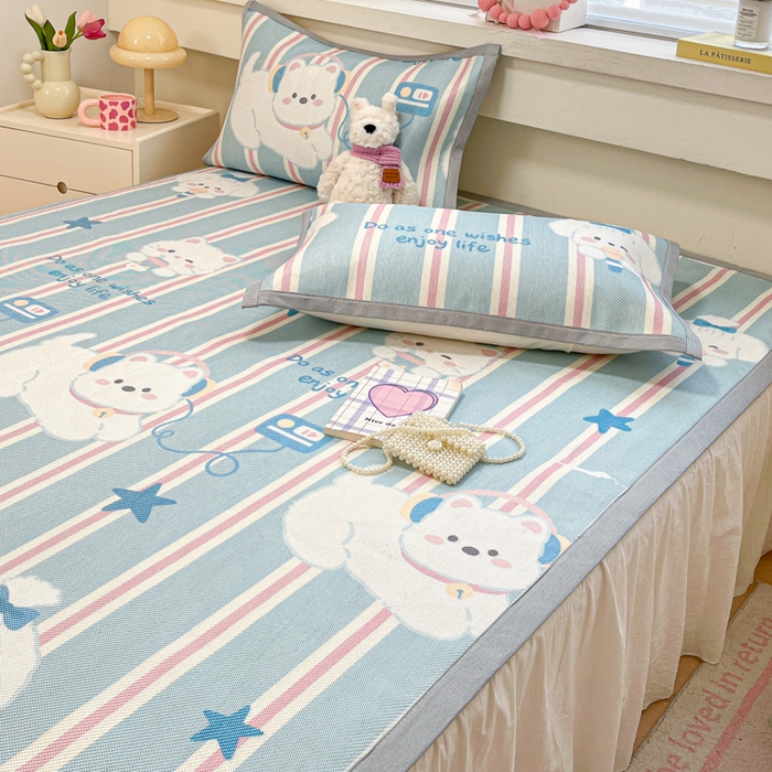 91家纺网 家纺一手货源 找家纺 慕澄家纺 2025新款小清新印花真冰藤系列凉席床席款 床席-元气崽崽