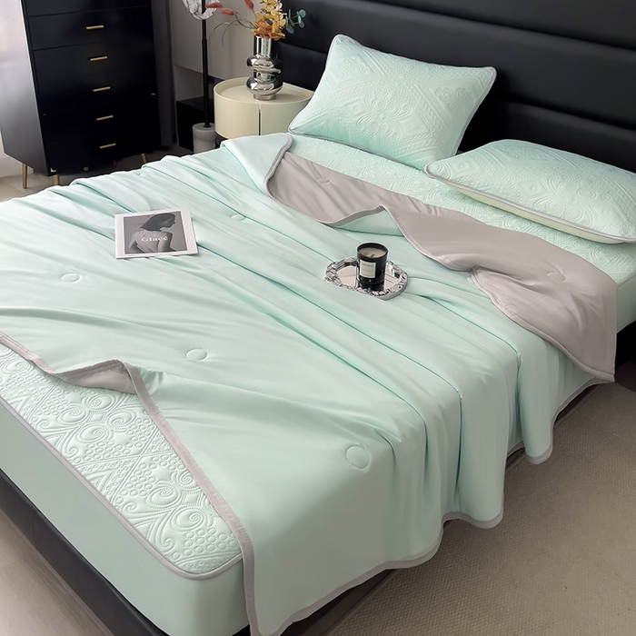 91家纺网 家纺一手货源 找家纺 世纪绒品 2025新款A类凉感压花单床笠单夏被 薄荷浅绿-单床笠