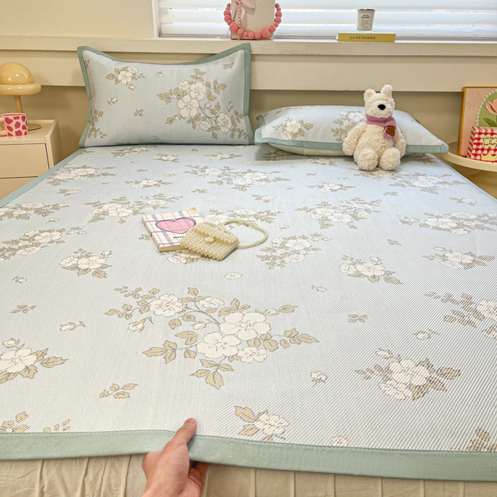 91家纺网 家纺一手货源 找家纺 慕澄家纺 2025新款小清新印花真冰藤系列凉席床席款 床席-缇蓝