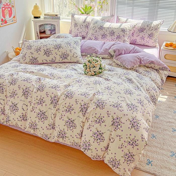 91家纺网 家纺一手货源 找家纺 （总）2025水洗棉双层纱简约风ins风小碎花被套床单款床笠款三四件套-单被套