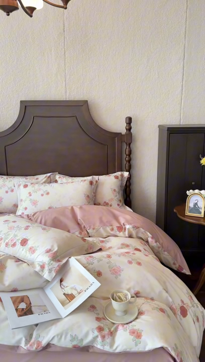 91家纺网 家纺一手货源 找家纺 由丽家纺 2025新款柔棉数码印花四件套系列 春堂 粉