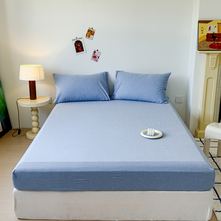 2025新款全棉色织水洗棉床单床笠 天蓝 床笠款