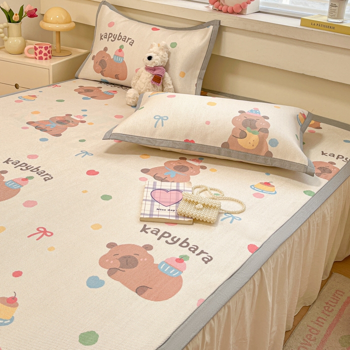 91家纺网 家纺一手货源 找家纺 慕澄家纺 2025新款小清新印花真冰藤系列凉席床席款 床席-卡皮巴拉