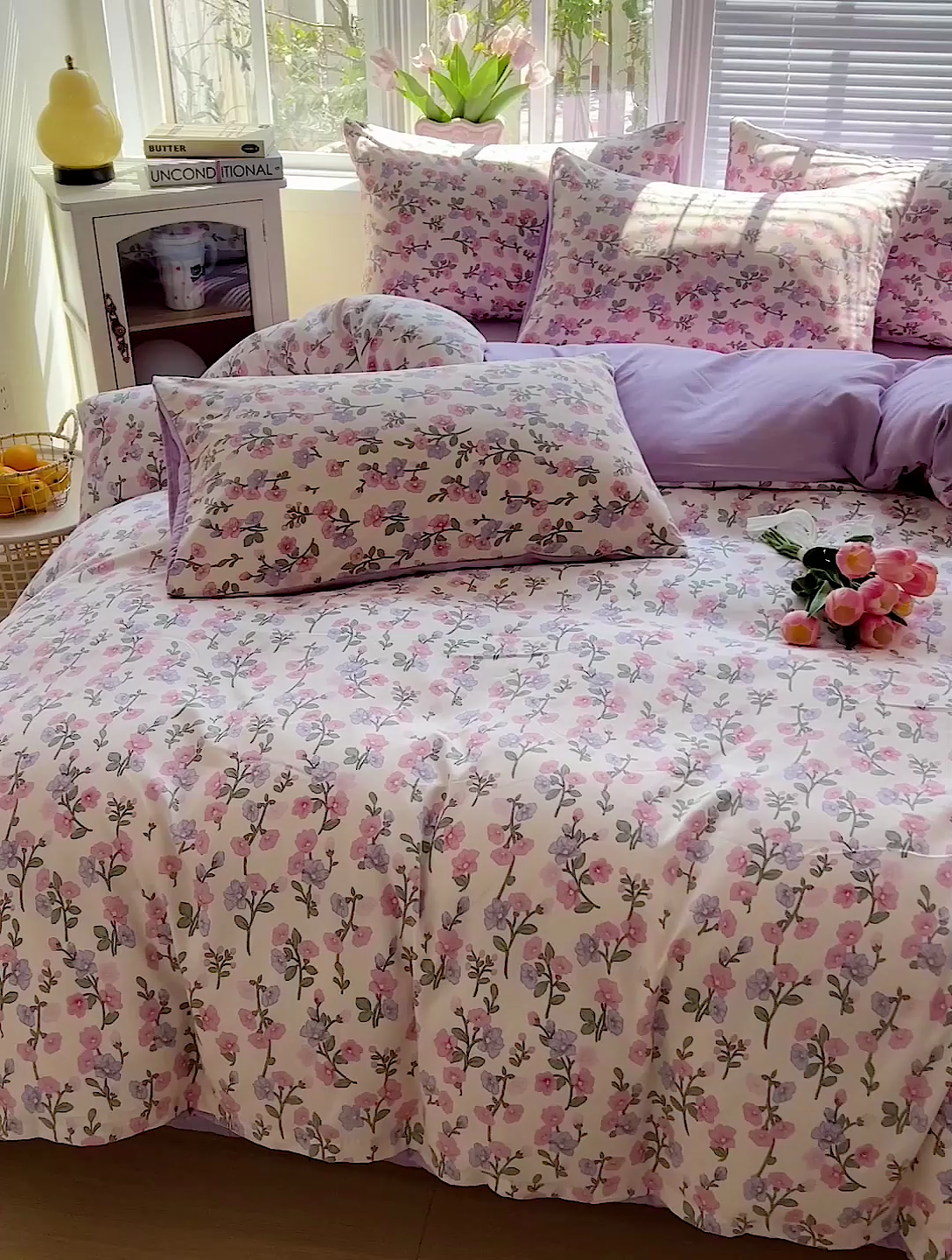 91家纺网 家纺一手货源 找家纺 2025新款水洗云朵糯糯棉简约风ins风小碎花被套床单款床笠款三四件套 花开满树