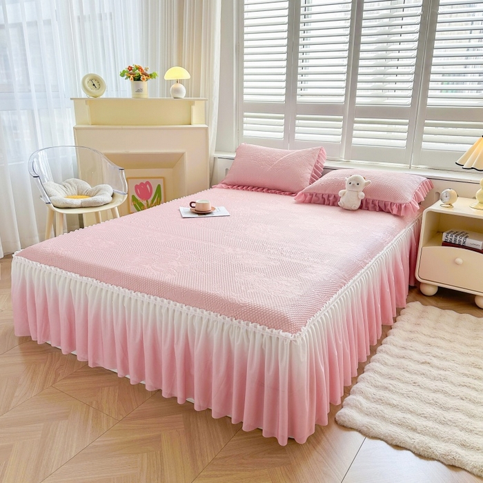 91家纺网 家纺一手货源 找家纺 2025新款冰豆豆凉感床裙凉席席子-花之恋系列冰豆豆床裙凉席-花之恋系列 花之恋 粉色