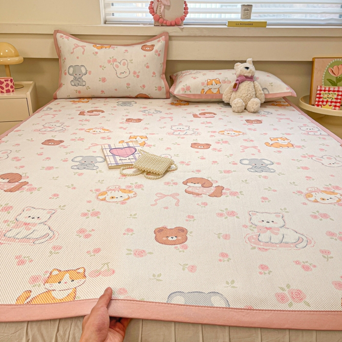 91家纺网 家纺一手货源 找家纺 慕澄家纺 2025新款小清新印花真冰藤系列凉席床席款 床席-彩色小萌物