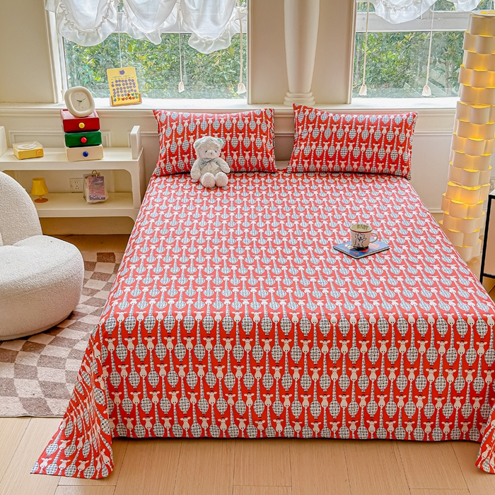 91家纺网 家纺一手货源 找家纺 2025新款全棉床单床笠 长颈鹿 床单款