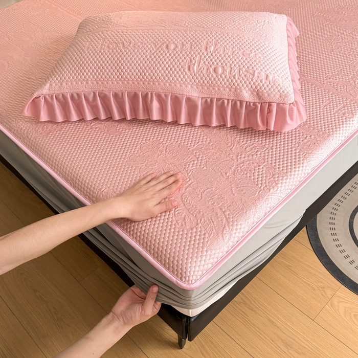 91家纺网 家纺一手货源 找家纺 2025新款凉感冰豆豆凉席床笠凉席席子-花之恋系列凉豆豆床笠花之恋系列 花之恋 粉色