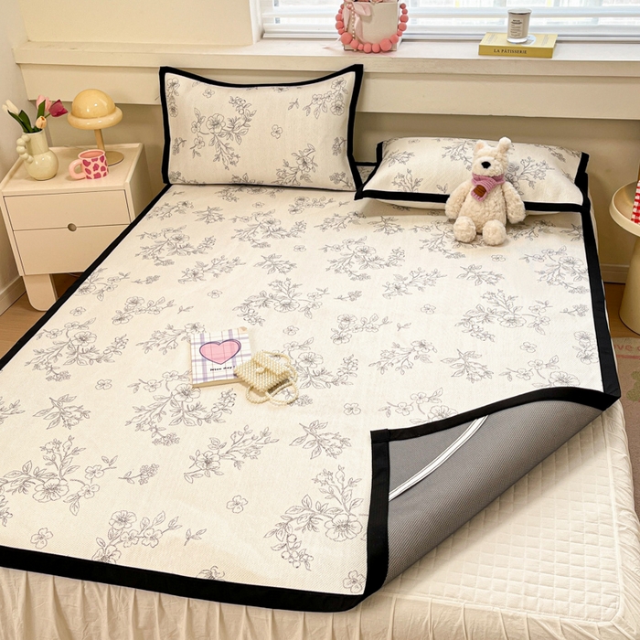 91家纺网 家纺一手货源 找家纺 慕澄家纺 2025新款小清新印花真冰藤系列凉席床席款 床席-花影