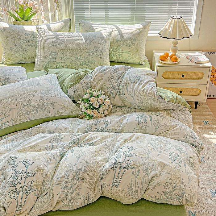 91家纺网 家纺一手货源 找家纺 2025水洗棉双层纱简约风ins风小碎花被套床单款床笠款三四件套-单被套 春晓