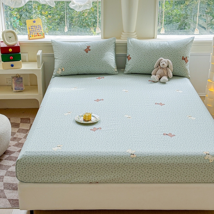 91家纺网 家纺一手货源 找家纺 2025新款全棉床单床笠 点点小狗 床笠款