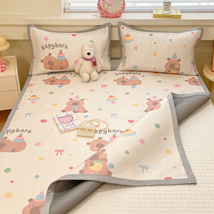 91家纺网 家纺一手货源 找家纺 慕澄家纺 2025新款小清新印花真冰藤系列凉席床席款 床席-卡皮巴拉