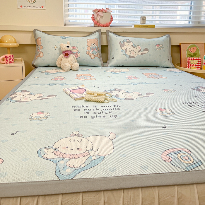 91家纺网 家纺一手货源 找家纺 慕澄家纺 2025新款小清新印花真冰藤系列凉席床席款 床席-害羞喵